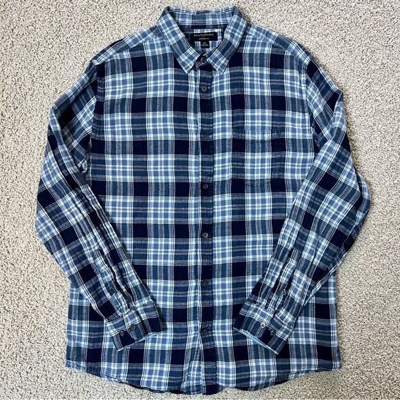 BANANA REPUBLIC Plaid Button Down Long Sleeve Shirt Light and Dark Blue XLarge - Picture 2 of 5